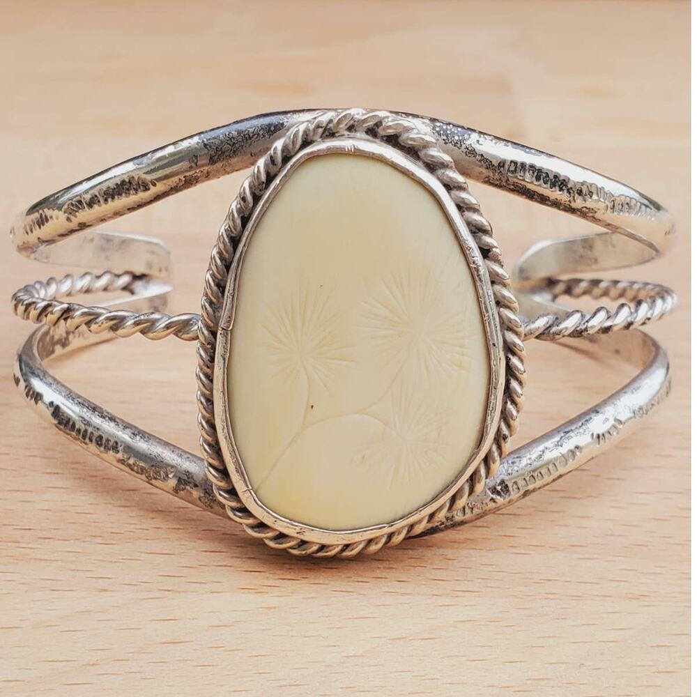Navajo White Bone Sterling Silver Twisted Rope Cuff Bracelet Small 6.5in - Picture 2 of 9